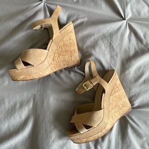 Aldo nude suede cork wedges